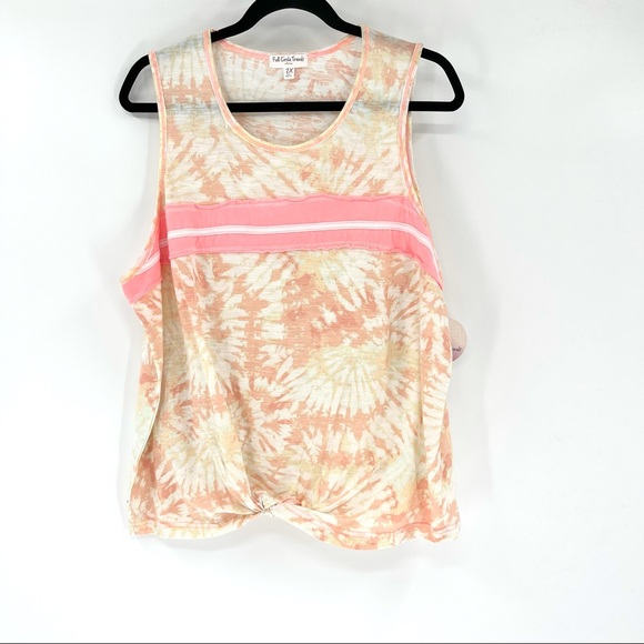 Full Circle Trends Tank Top 2X Pink White Peach with Love Tie Dye - Picture 1 of 6